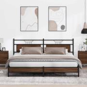 vidaXL Sängram utan madrass metall brun ek 193x203 cm