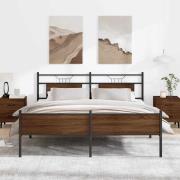 vidaXL Sängram utan madrass metall brun ek 180x200 cm