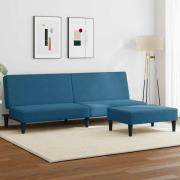 vidaXL Bäddsoffa 2-sits med fotpall blå sammet