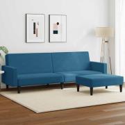vidaXL Bäddsoffa 2-sits med fotpall blå sammet