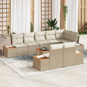 vidaXL 9-delad trädgårdsoffagrupp med kuddar Beige Polyrotting Acacia