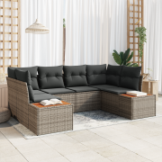 vidaXL 6-delad trädgårdsoffasett med kuddar grå poly rattan akacia