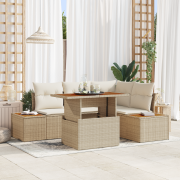 vidaXL 5-delars trädgårdsoffset med kuddar beige poly rotting