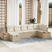 vidaXL 7 delars trädgårdsoffaset med kuddar beige poly rotting