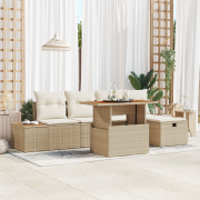 vidaXL 6-delat trädgårdsoff-set med kuddar beige polyrotting akacia