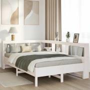 vidaXL Säng med bokhylla utan madrass vit 120x190 cm massiv furu