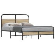 vidaXL Sängram utan madrass rökfärgad ek 135x190 cm konstruerad trä