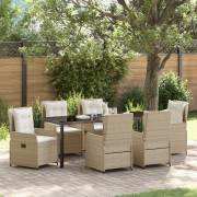 vidaXL 7-delars trädgårdsmatsalsset beige poly rattan