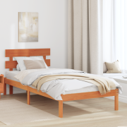 vidaXL Sängram med huvudgavel Vaxbrun 90x190 cm Massivt trä Tall