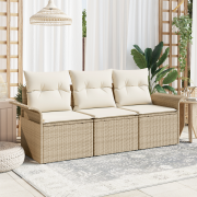 vidaXL 3-delars trädgårdsoff-set med kuddar beige poly rattan