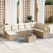 vidaXL 9-Piece trädgårdsoffset med kuddar brun poly rattan