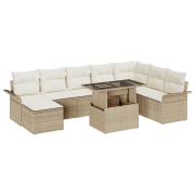 vidaXL 9-delat trädgårdsoff set med kuddar beige poly rotting