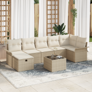 vidaXL 8-delat trädgårdssofa set med kuddar Beige Poly Rattan