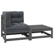 vidaXL Loungegrupp med dynor 2 delar grå massiv furu