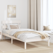 vidaXL Sängram med huvudgavel vit 100x200 cm Massivt trä tall