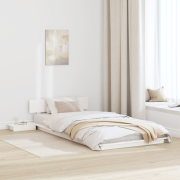 vidaXL Golv Sängram med Sängbord Vit 100x200cm Massivt Trä
