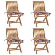 vidaXL Hopfällbara trädgårdsstolar med dynor 4 st massiv teak