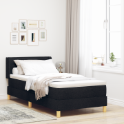 vidaXL Bäddfjäder med huvudgavel Svart och Vitt 90 x 200 cm tyg