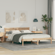 vidaXL Sängram med LED -remsljus med huvudgavel Brun 140 x 200 cm Furu