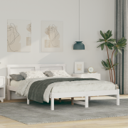 vidaXL Sängram med LED -remsljus med huvudgavel Vit 135 x 190 cm Massi...