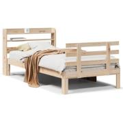 vidaXL Sängram med huvudgavel 75x190 cm massivt furu