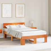 vidaXL Sängram med huvudgavel Vaxbrun 120 x 190 cm Massiv furu