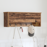 vidaXL Väggmonterad Klädhängare med hylla Gammalt trä 80 x 20 x 30 cm