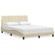 vidaXL Bed with Mattress "Hanko" Cream 140x200 cm Fabric