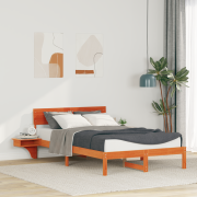 vidaXL Sängram med sängbord Vaxbrun 135 x 190 cm Massiv furu