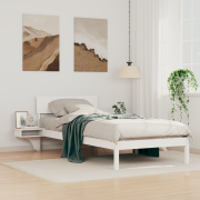 vidaXL Sängram med sängbord Vit 100 x 200 cm Massiv furu