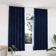 vidaXL Mörkläggningsgardiner 2 st med krokar sammet mörkblå 140x175 cm