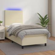 vidaXL Ramsäng med madrass & LED gräddvit 90x200 cm konstläder