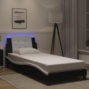 vidaXL Sängram med LED-belysning svart och vit 90x190 cm konstläder