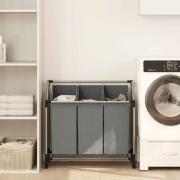 vidaXL Tvättkorg med hjul 3 fack grå