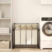 vidaXL Tvättsorterare med 4 påsar gräddvit stål