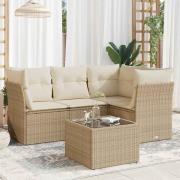 vidaXL Soffgrupp för trädgården med dynor 5 delar beige konstrotting