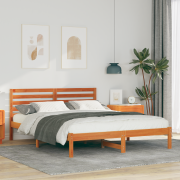 vidaXL Sängram med huvudgavel Vaxbrun 160 x 200 cm Massiv furu
