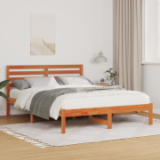 vidaXL Sängram med huvudgavel Vaxbrun 140 x 190 cm Massiv furu