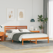 vidaXL Sängram med huvudgavel Vaxbrun 140 x 210 cm Massiv furu