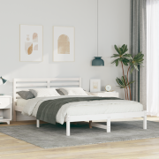 vidaXL Sängram med huvudgavel Vit 140 x 220 cm Massiv furu