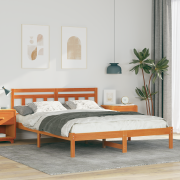 vidaXL Sängram med huvudgavel Brun 150 x 200 cm Furu