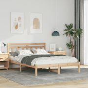 vidaXL Sängram med huvudgavel Brun 120 x 190 cm Furu