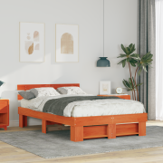 vidaXL Sängram med huvudgavel Vaxbrun 135 x 190 cm Massiv furu