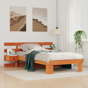 vidaXL Sängram med låda med huvudgavel Vaxbrun 90 x 200 cm Massiv furu