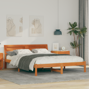 vidaXL Sängram med LED -remsljus med huvudgavel Vaxbrun 160 x 200 cm M...