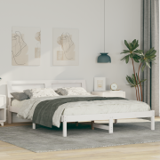 vidaXL Sängram med LED -remsljus med huvudgavel Vit 140 x 200 cm Massi...