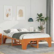 vidaXL Sängram med lagring Brun 140 x 190 cm Massiv furu