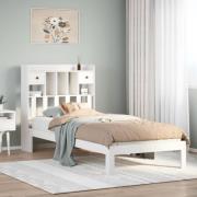 vidaXL Säng med bokhylla utan madrass vit 90x190cm massiv furu