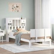 vidaXL Säng med bokhylla utan madrass vit 90x190cm massiv furu