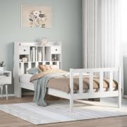 vidaXL Säng med bokhylla utan madrass vit 90x200cm massiv furu